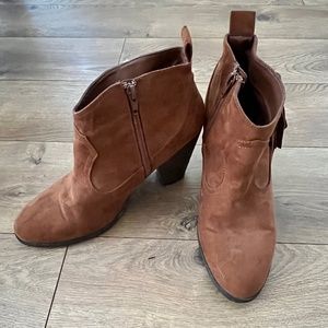 Brown suede fringe ankle booties